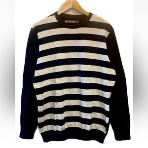 Ben Sherman Men Crew neck Wide Stripe Sweater White  Navy L